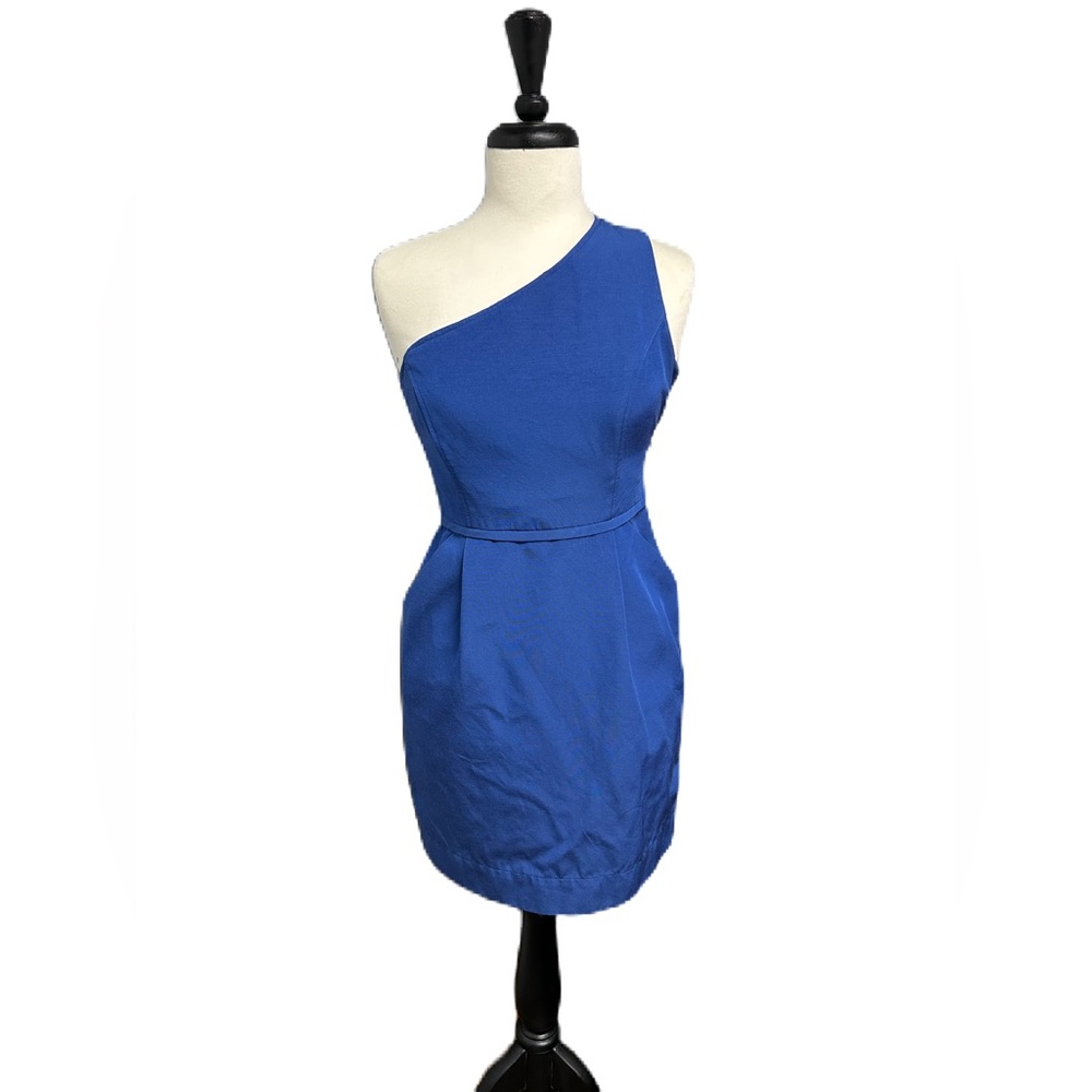 ELIZA J A Line Dress Sz 8 Royal Blue One Shoulder Sleeveless Cocktail Party